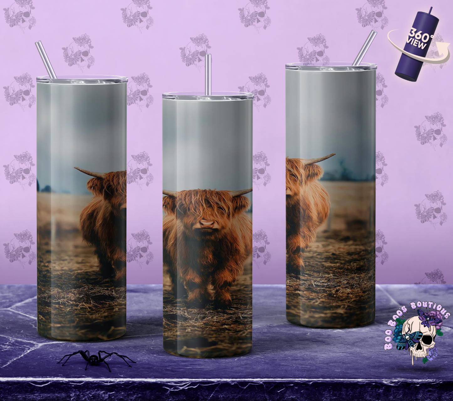 Highland cow portrait 20oz Double Insulated Tumbler sublimated ( 7 to 10 business days)