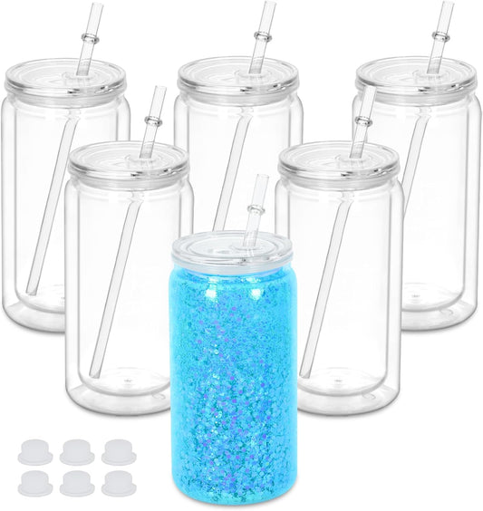 16oz Acrylic Snow Globe Cups W/ Lid & Straw