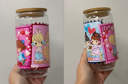 Precious Dolls 16oz Glass cup W/Straw