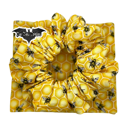 Buzz Off, I'm Cute – Yellow Bee Print Hair Scrunchie, Handmade Tight-Hold, Gentle No-Crease Hair Tie
