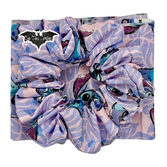 Intergalactic Menace Scrunchie – Pastel Cartoon Alien Print Hair Scrunchie, Handmade Tight-Hold, No-Crease Hair Tie