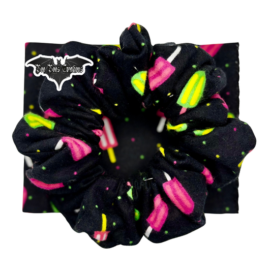 Electric Sugar Neon Pop – Glow Pop Print Hair Scrunchie, Handmade Tight-Hold, No-Crease Hair Tie
